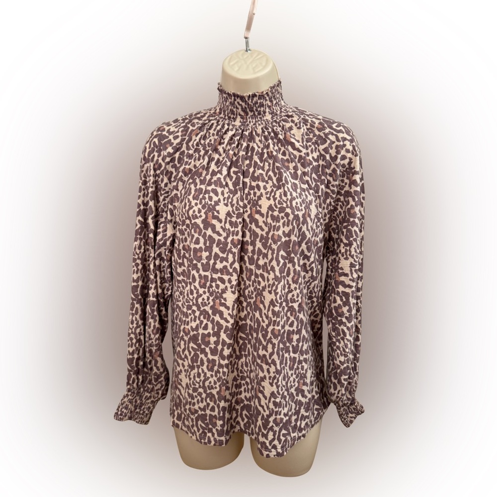 Nation LTD Leopard Print Smocked Mock Neck Blouse – Size Small - Picture 7 of 14